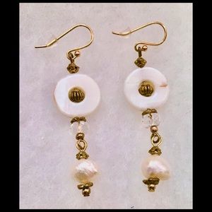 Artisan Crafted Mother Of Pearl Shells with Pearls On Gold Plated EarWires